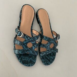 Coach Leather Kennedy Flat Slip On Open Toe Blue Snake Sandals US 7.5